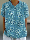 Floral Striped Pattern Linen Blend Shirt elevenforest