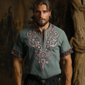 Men's Vintage Viking Embroidery Print Shirt elevenforest