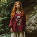 Retro Bohemian Floral Art Embroidery Print Cotton And Linen Blend Loose Blouse elevenforest