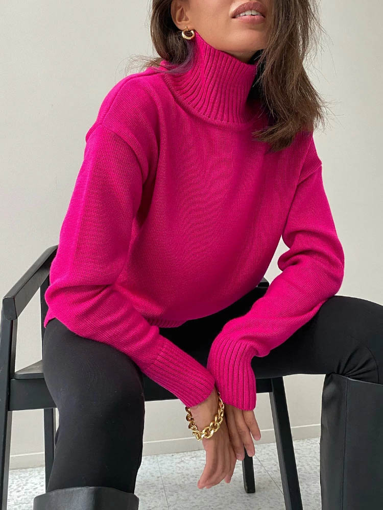 Rose Red Autumn Winter ’s Sweater Pullover Basic Green Turtleneck Jumper Knitted Sweaters for