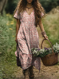 Women's Art Painting Ethnic Retro Print V-Neck Dress
