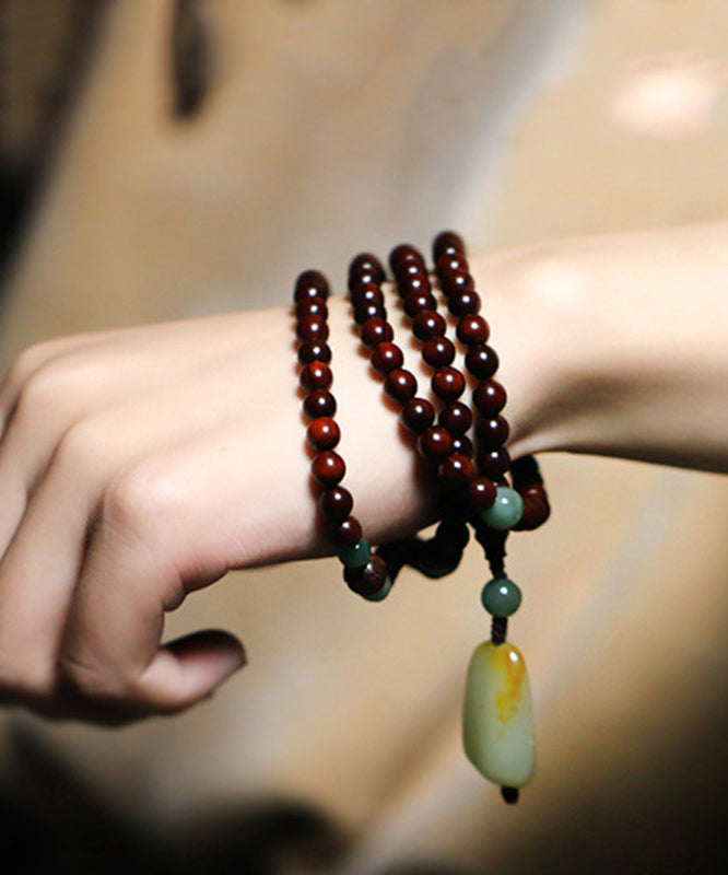 Brown Stainless Steel Beading Jade Charm Bracelet