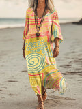 Women's Colorful Irregular Pattern Art Print Pocket Cotton Dresses