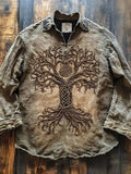 Viking Inspired Tree Of Life Embroidered Vintage Linen Shirt elevenforest