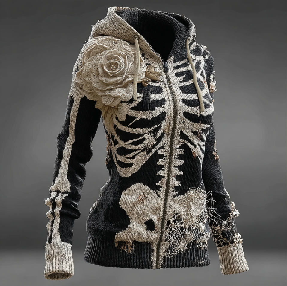 Comstylish Ladies' Halloween Line Art Dark Style Knit Sweater Jacket