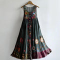 Women's Vintage Floral Pattern Art Print Round Neck Sleeveless Cotton