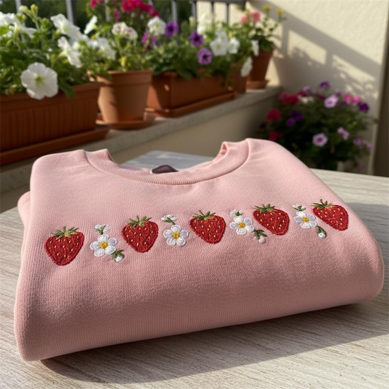 Comstylish Embroidered Strawberry Daisy Sweatshirt
