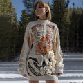 Women's Vintage Halloween Anatomy Art Cozy Knit Mini Sweater Dress elevenforest