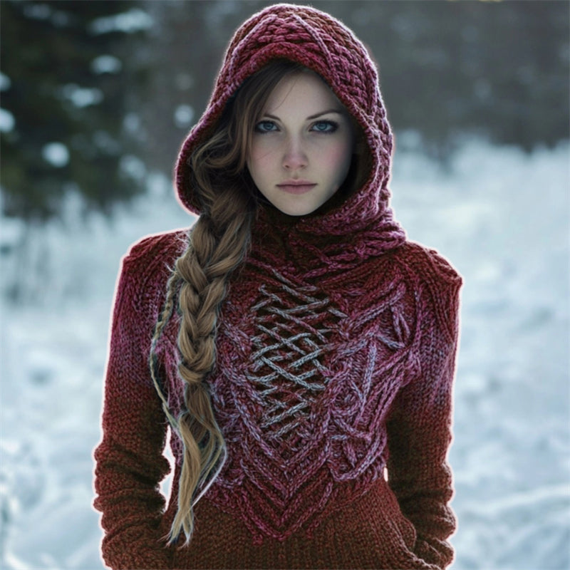 Vintage Celtic Forest Elf Gradient Cozy Hooded Sweater artswardrobe