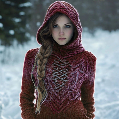 Vintage Celtic Forest Elf Gradient Cozy Hooded Sweater artswardrobe