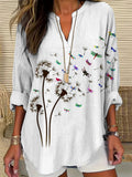 Comstylish Women's Casual Watercolor Dragonfly Cotton Blend Print T-shirt