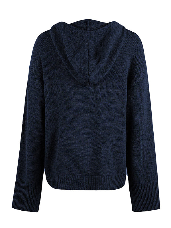 Wrap Buttoned Hooded Color Cardigan