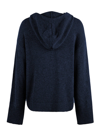 Wrap Buttoned Hooded Color Cardigan