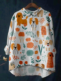 Women's Cute Puppy Print Linen Cotton Casual Shirt
