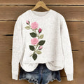 Women's Pink Floral & Ribbon Embroidered Knit Print Sweater elevenforest