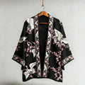 Japanese Cranes & Cherry Blossom Linen Kimono elevenforest