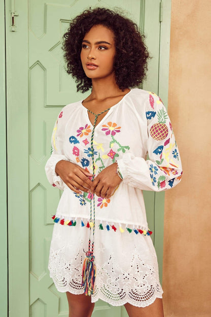 Kyndall Embroidered Tassel Blouse