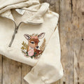 Comstylish Deer And Floral Zipper Sweatshirt