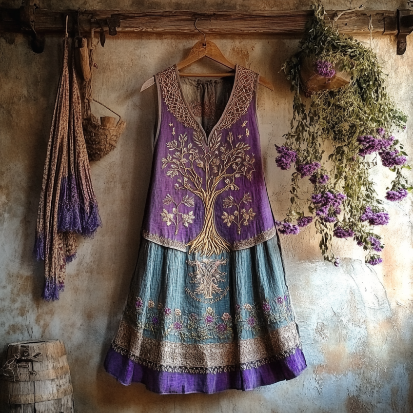 Vintage Viking Tribal Celtic Knot Life Of Tree Patchwork Art Linen Tank Dress elevenforest