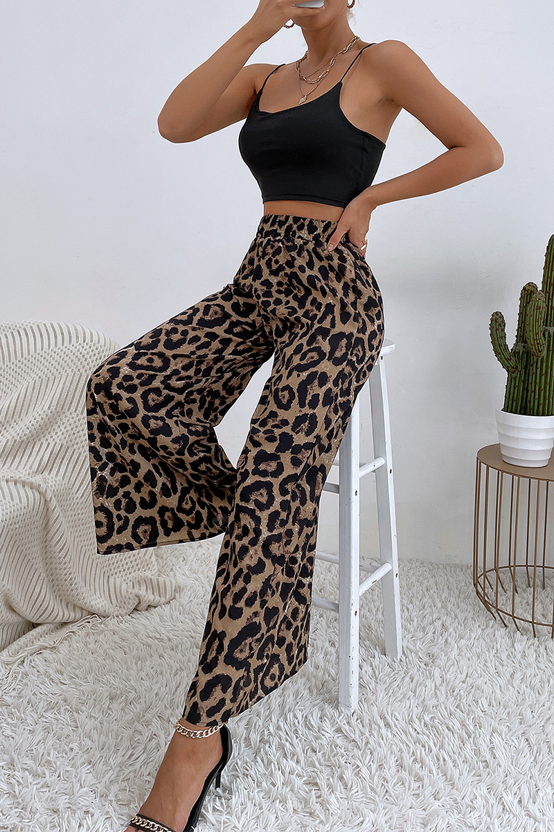 Print Split Joint Boot Cut Mid Waist Wide Leg Full Print Bottoms