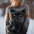 Cute Fuzzy Cat Inspired Pattern Vintage Cozy Sweater
