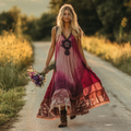 Spring Girl Green Pastoral Style Retro Bohemian Resort Art Floral Embroidery Pattern Linen Tank Dress elevenforest