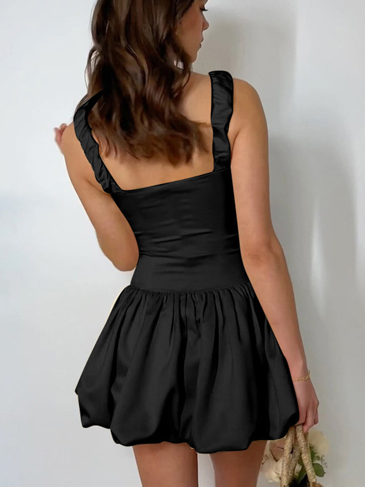 Tossy New Suspender Short Dress for Folds Patchwork Sleeveless Princess Birthday Party Ball Gown Mini Dress