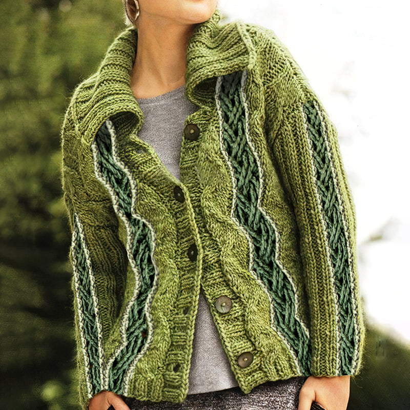 Women's Irish Celtic Thick Needle Knit Jacquard Lapel Button Sweater elevenforest