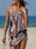 Women's Bohemian Paisley Print Strapless Shirred Swimsuit Set