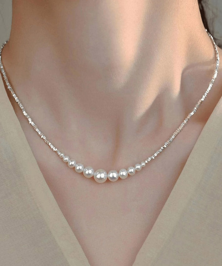 White Sterling Silver Pearl Broken Silver Princess Necklace