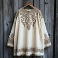 Vintage Baroque Print Crew Neck Linen Blend Loose T-shirt elevenforest