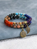 Tree Of Life & Leaf Pendant Colorful Agate Bracelet elevenforest