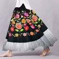 Vintage Cinco De Mayo Floral Embroidered Patchwork Lace Pattern Flowy Wide Skirt elevenforest