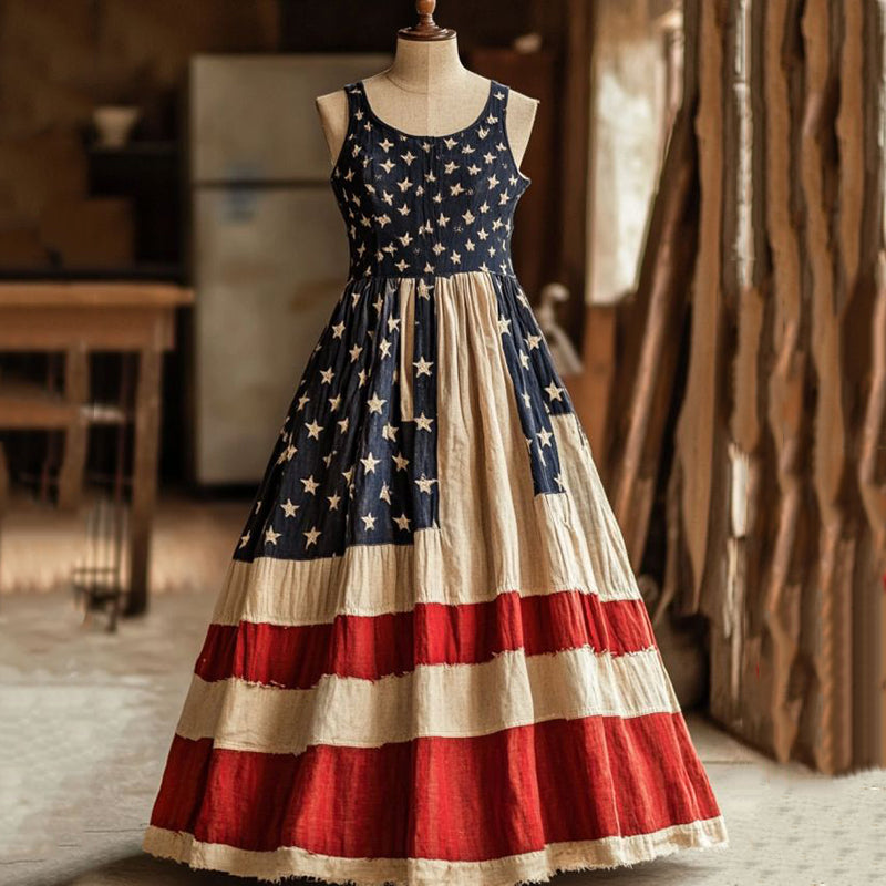 Women's Independence Day Patchwork Sleeveless Casual Maxi Dress elevenforest