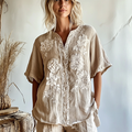 Women's Vintage Bohemian Floral Pattern Cotton And Linen V-neck Shirt elevenforest