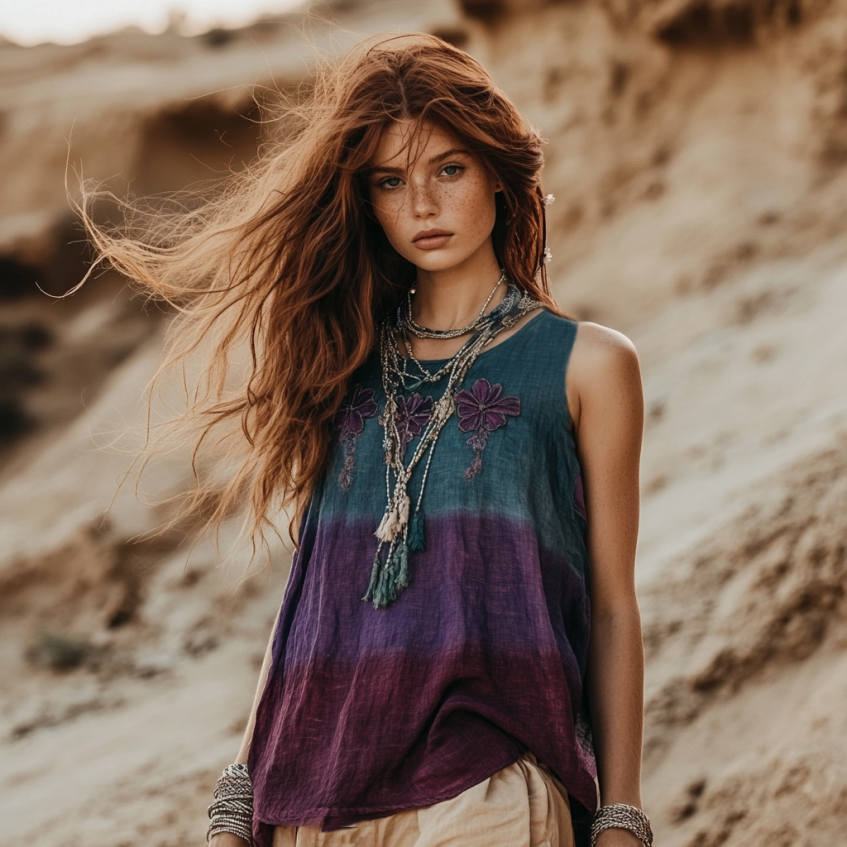 Boho Lavender Art Linen Sleeveless Tank Top elevenforest