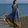 Women's Lavender Embroidered Sequin Gradient Flowing Linen Maxi Dress elevenforest