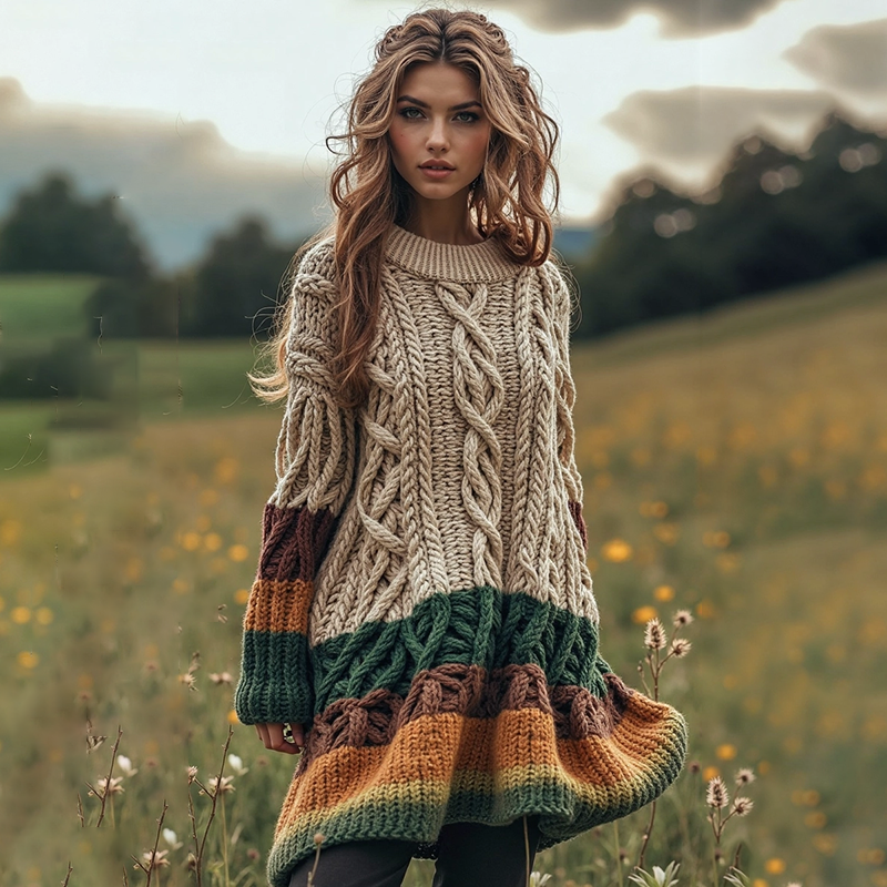Women's Celtic Knot Colorful Crew Neck Sweater Dress elevenforest