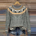 Halloween Cat Print Knitted Pullover Sweater artswardrobe