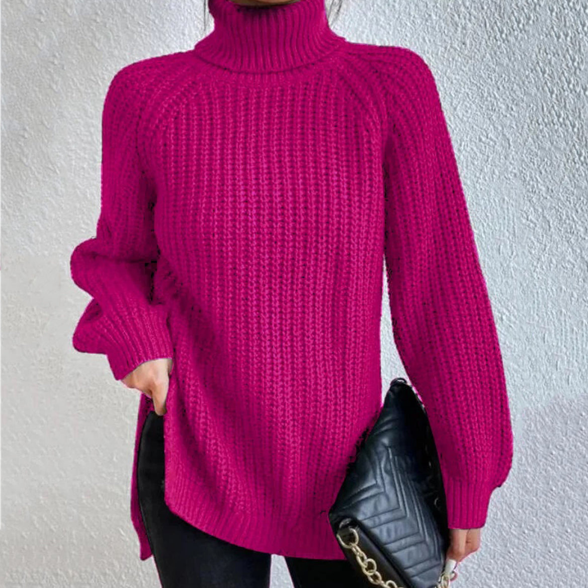 Retro Mid Length Raglan Sleeves High Lapel Split Sweater elevenforest