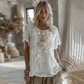 Women's Vintage Floral Art Linen Comfy T-shirt elevenforest