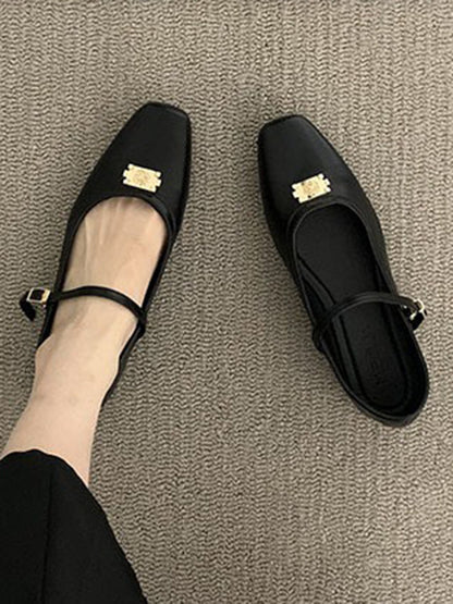 Lace-up Shallow Cut Split-joint Square-toe Flat Shoes