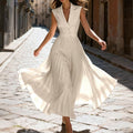 Comstylish Solid Color Elegant Pleated Long Dress