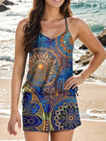 Vintage Paisley Ethnic Pattern Art Print V-neck Suspender Two Piece Swimsuit Set