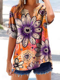 Women's Floral Pattern Art Print Cotton Linen Casual Shirt