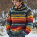 Men's Vintage Rainbow Stripe Knit Jacquard Fairman Island Jacquard Thick Warm Hooded Sweater artswardrobe