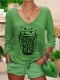 Comstylish Women's Everybody In The Pub Getting Tipsy St. Patrick's Day Print V-neck T-shirt