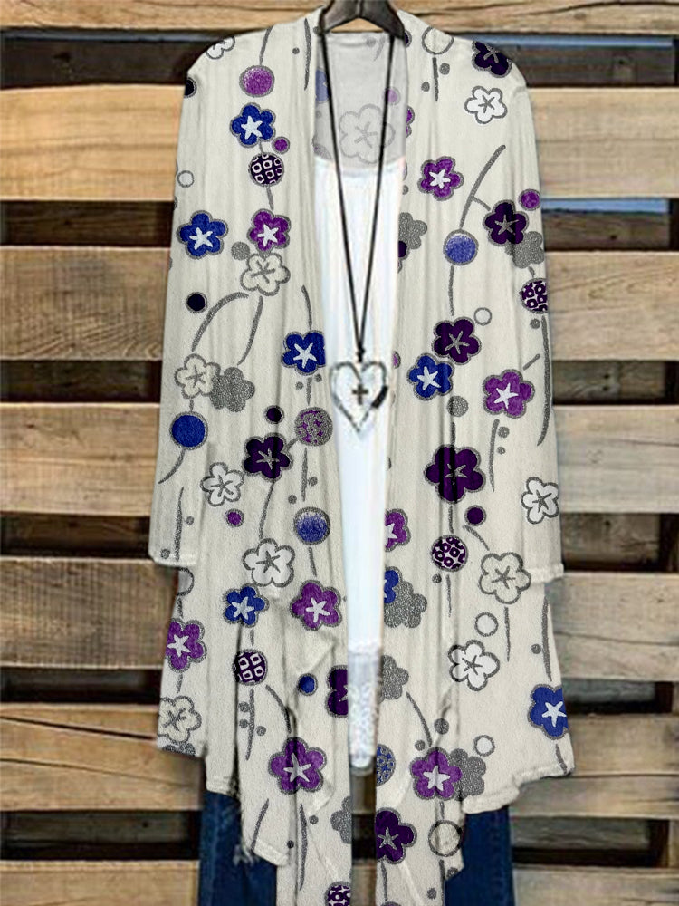 Purple Falling Plum Blossoms Japanese Art Flowy Cardigan elevenforest