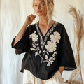 Women's Vintage Floral Pattern Cotton And Linen V-neck Comfort Shirt elevenforest