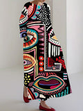 Comstylish Geometric Abstract Art Women's Linen Maxi Dress
